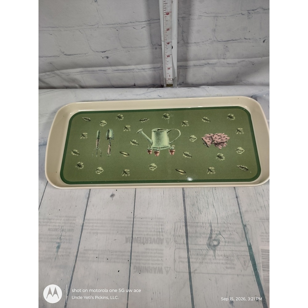 Pfaltzgraff Precidio Melamine Garden Serving Tray Green Watering Can 14 Inch